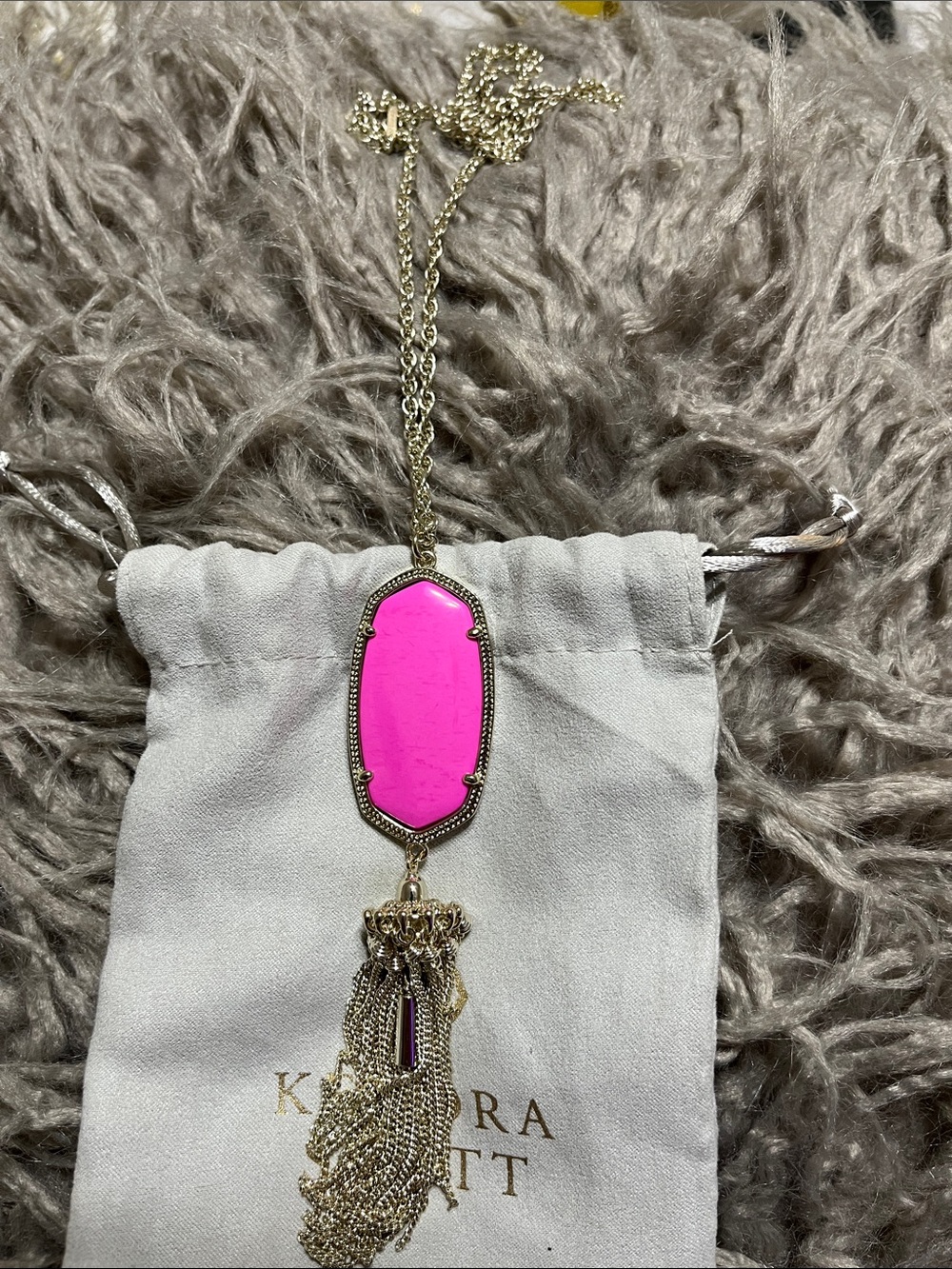 Kendra Scott Gold Necklace with Hot Pink Stone and Tassel